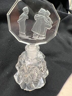 CZECH Vintage Morlee Crystal Perfume Bottle with Dutch Kids etched stopper